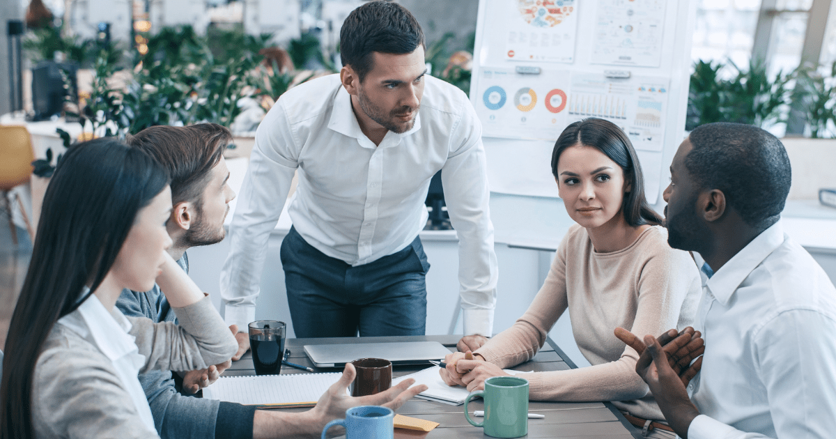 Team members employee reviewing business analytics